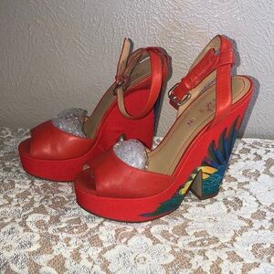 Nine West Red Peep-Toe Heels with Ankle Strap